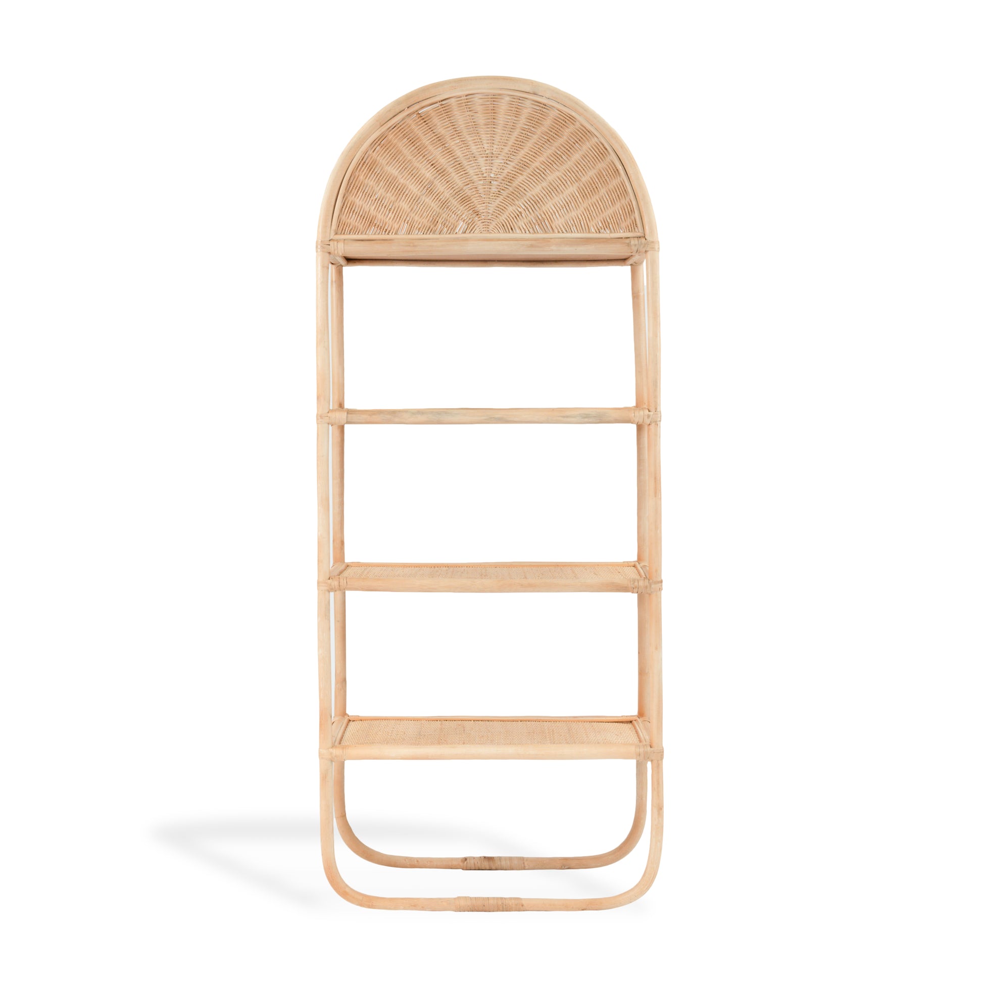 Rattan shelf with curved top on a white background
