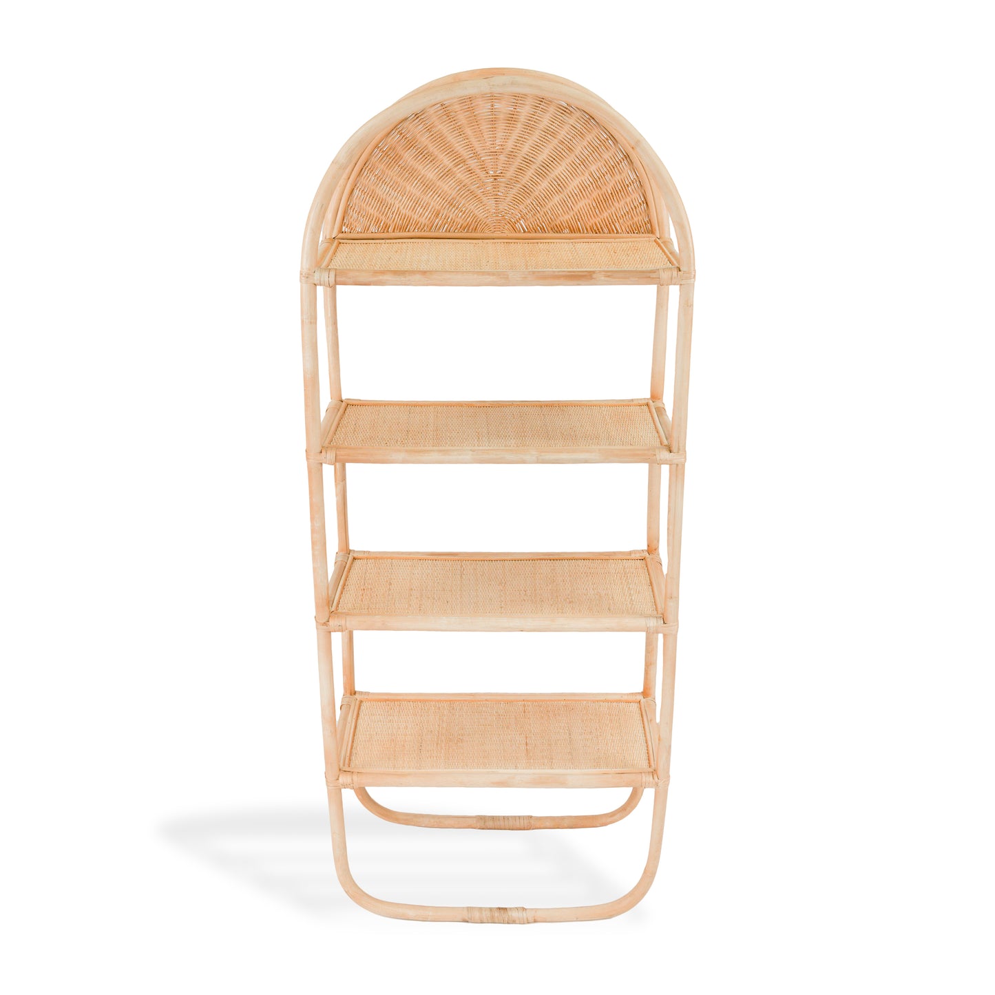 Rattan shelf with curved top on a white background