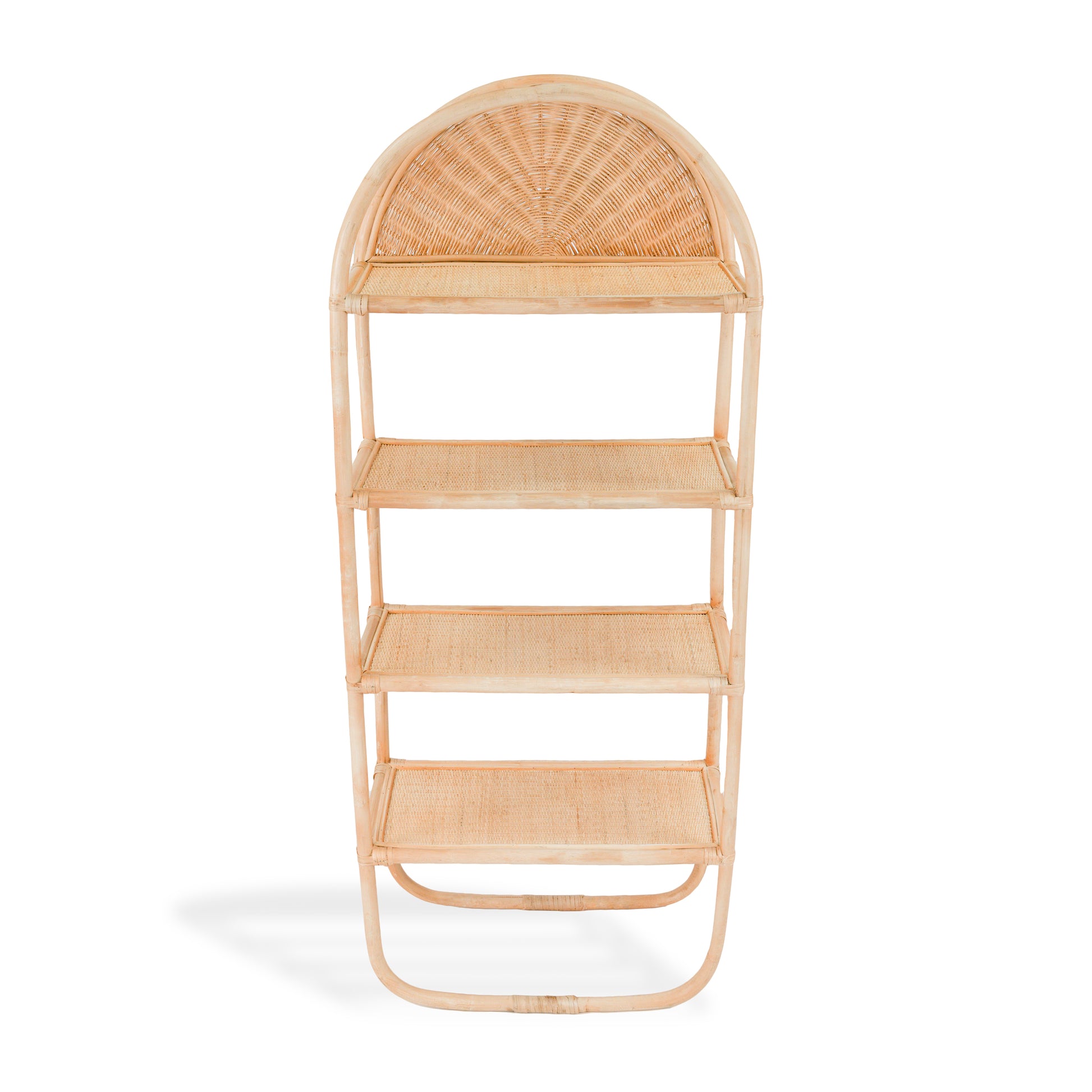 Rattan shelf with curved top on a white background