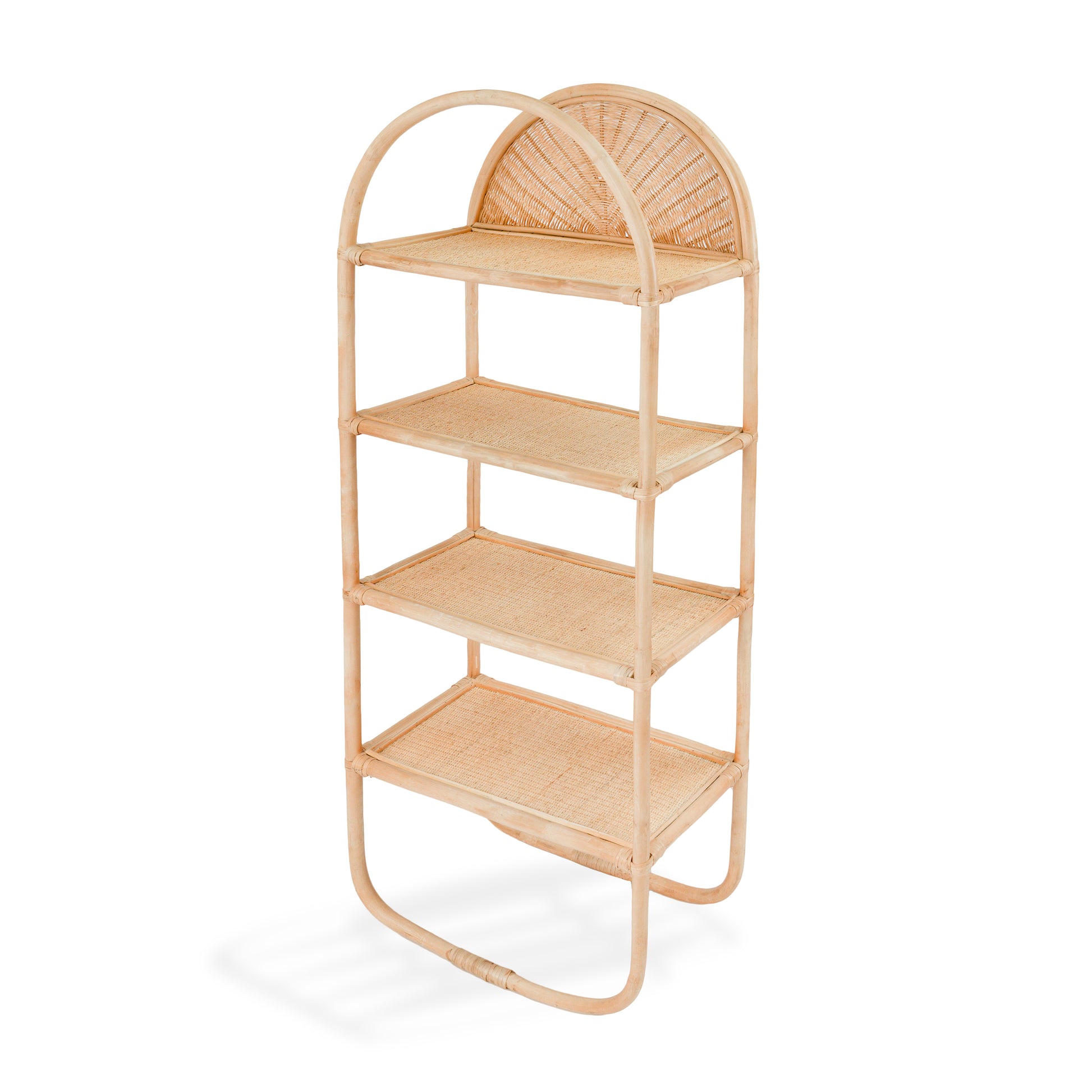 Rattan shelf with curved top on a white background