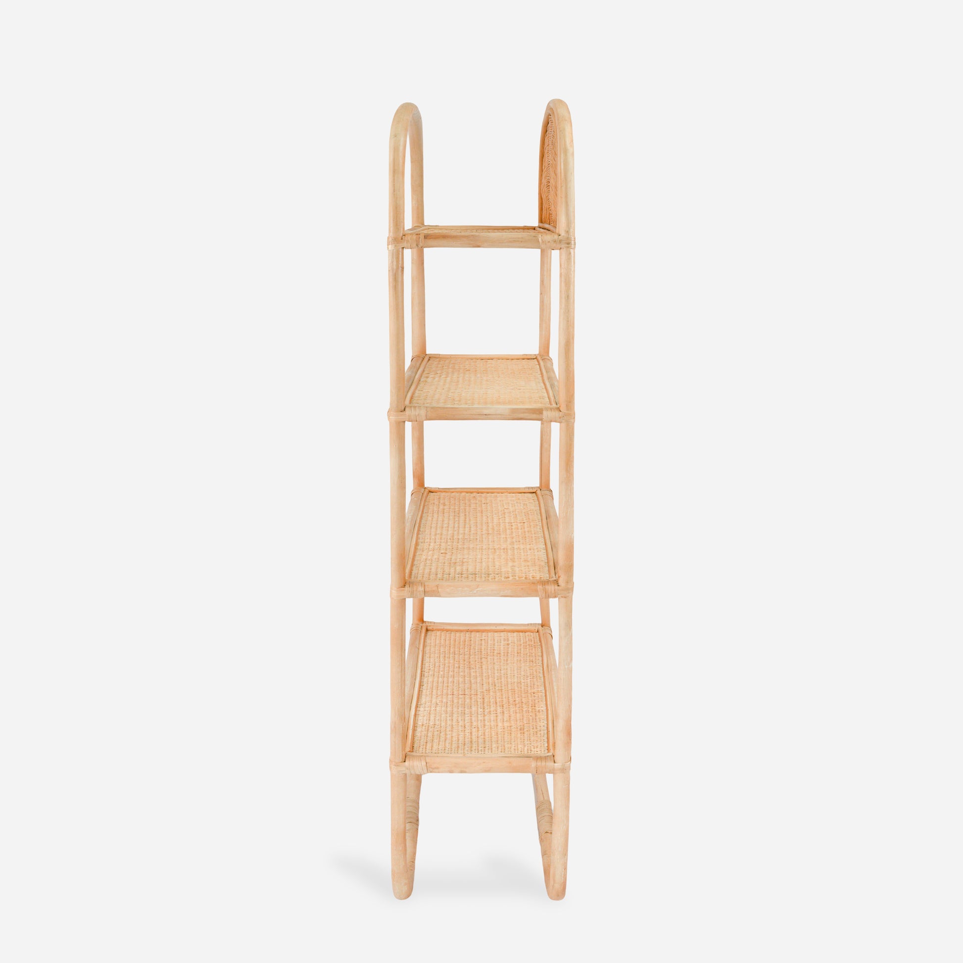 Rattan shelf with curved top on a white background