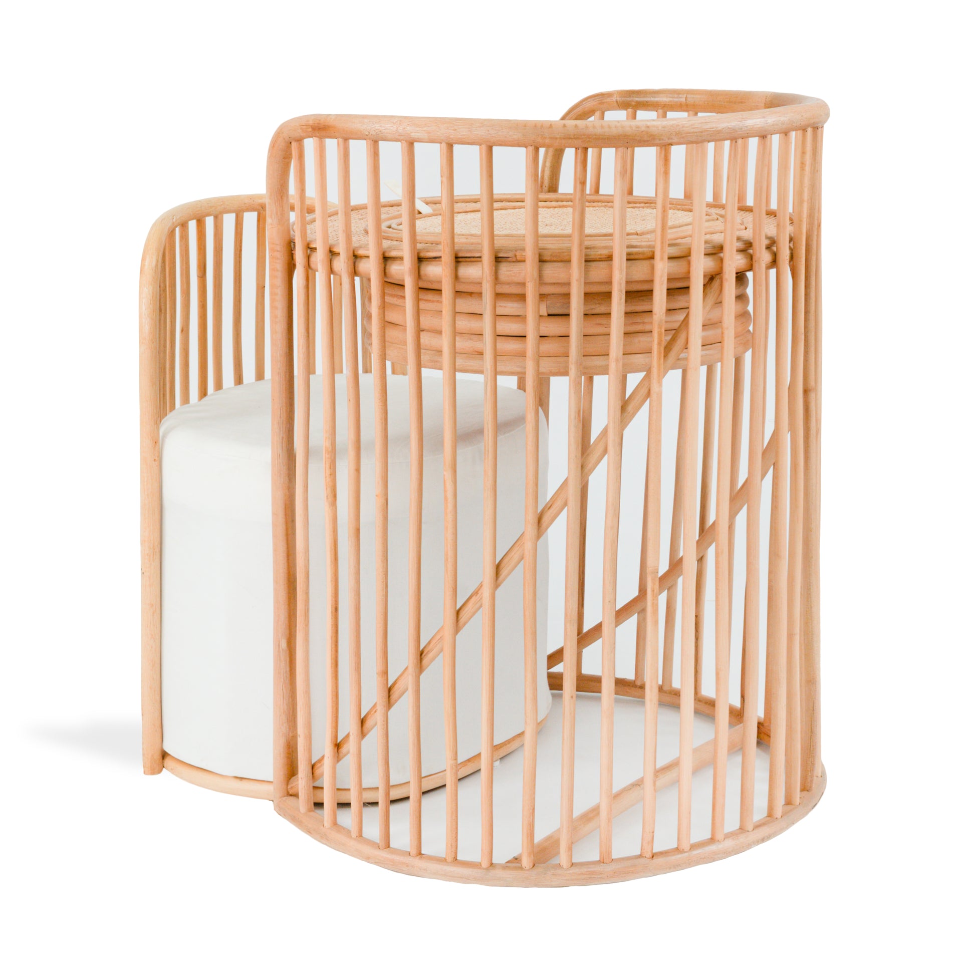 Rattan mirror vanity and stool set on a white background