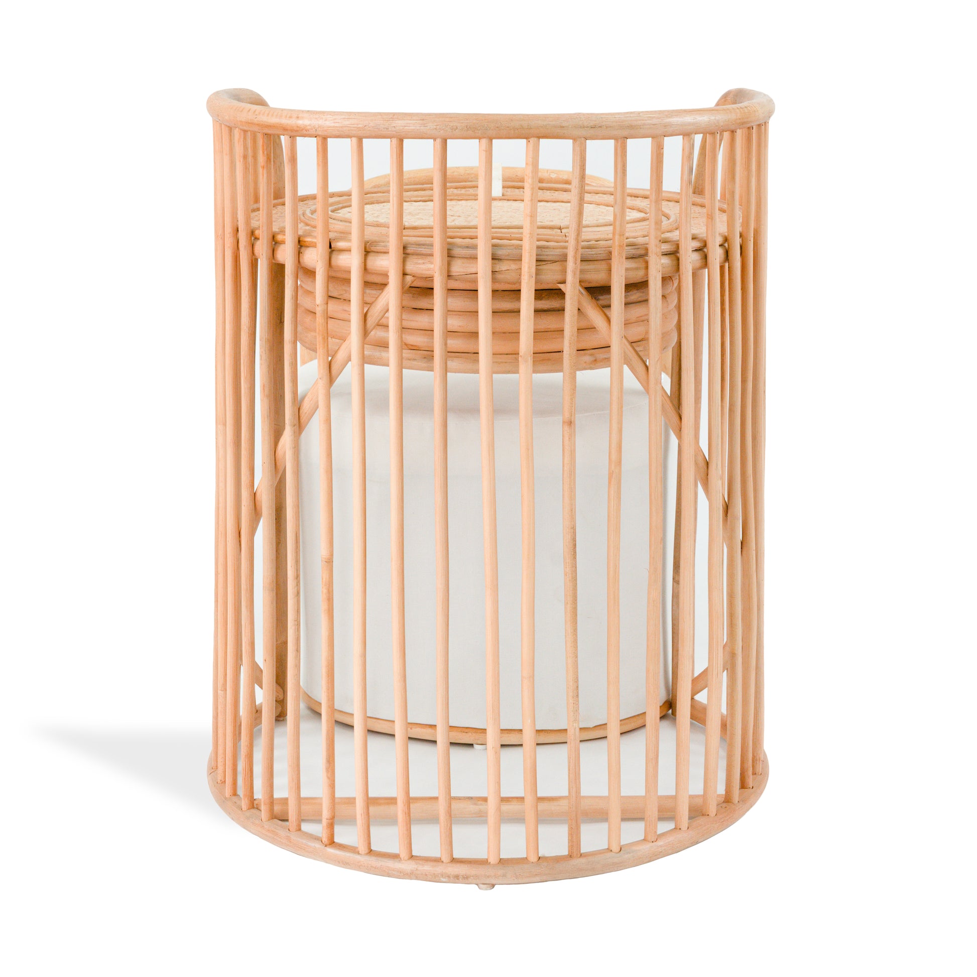 Rattan mirror vanity and stool set on a white background