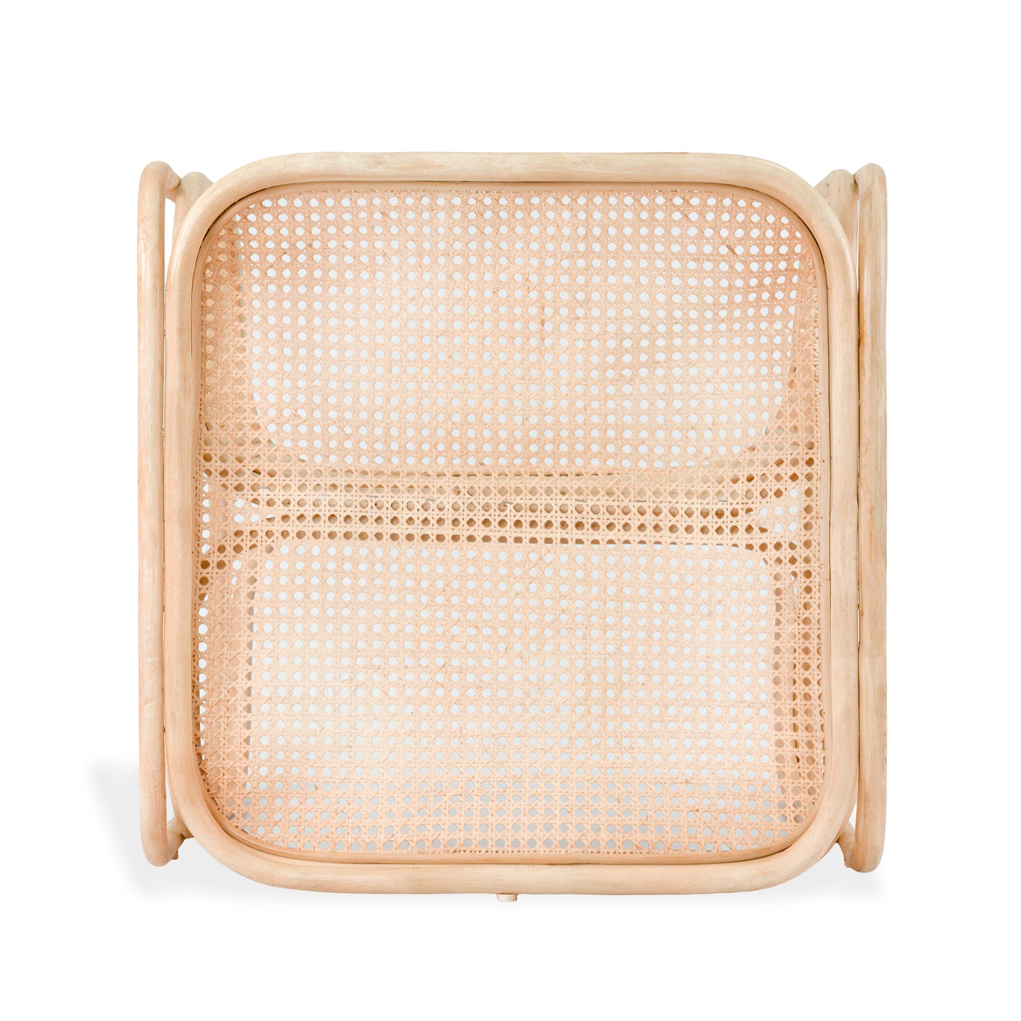 Rattan chair with a woven seat on a white background