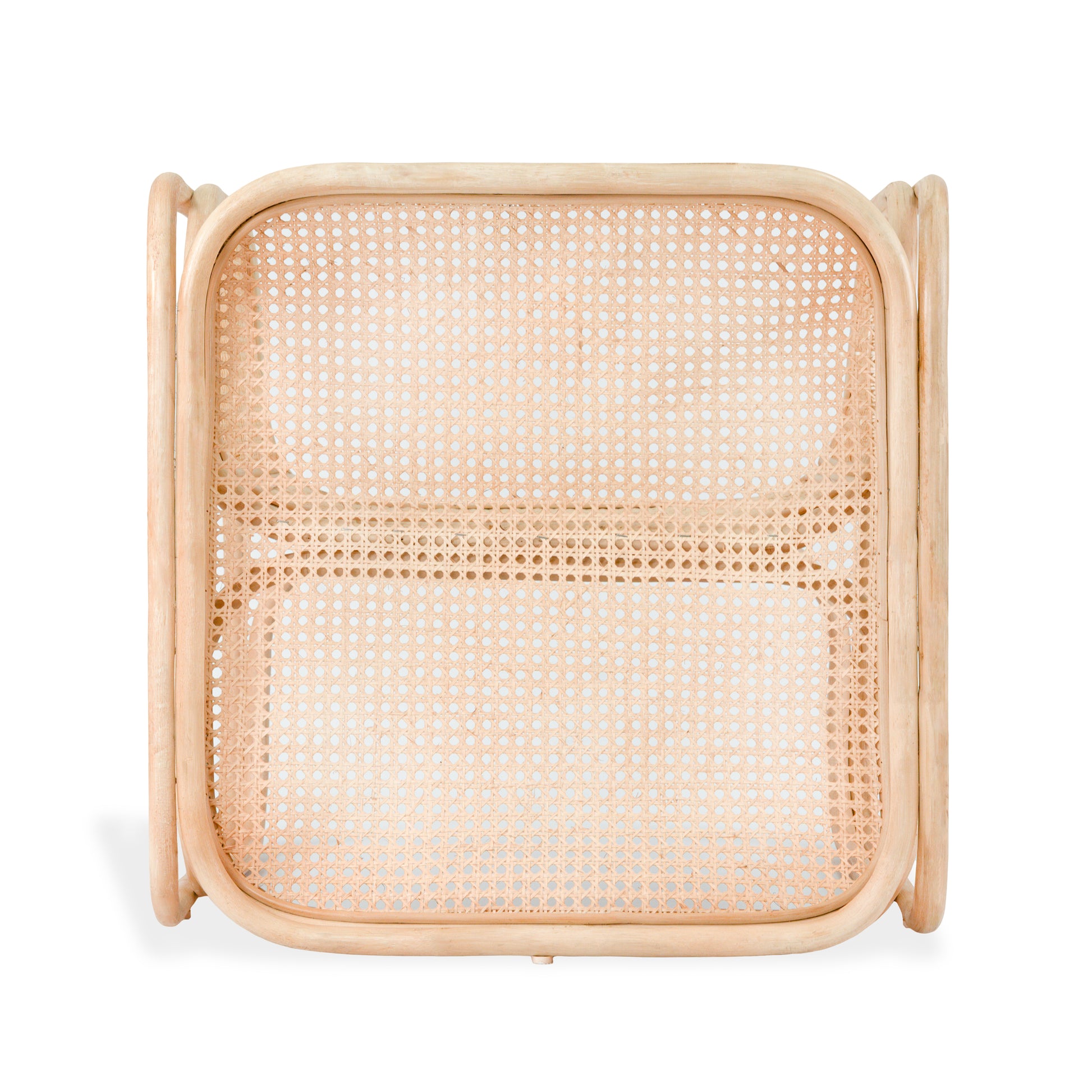 Rattan chair with a woven seat on a white background