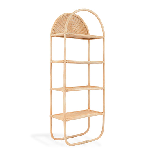 Rattan shelf with curved top on a white background