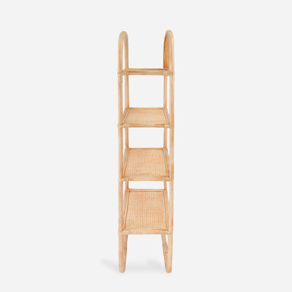Rattan shelf with curved top on a white background
