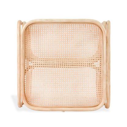 Rattan chair with a woven seat on a white background