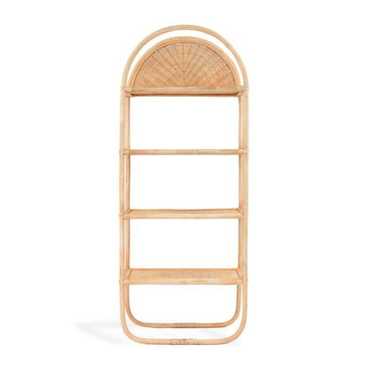 Rattan shelf with curved top on a white background